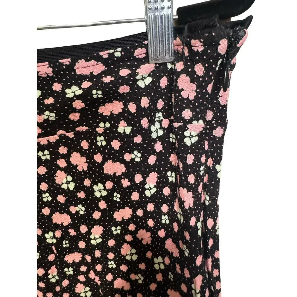 Free People IRL Floral Skirt Pull On Mid Rise Unlined Mini Black Pink Size 10